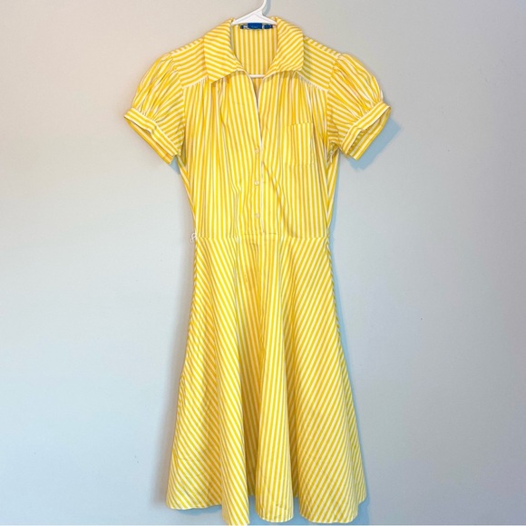 Ralph Lauren Yellow Stripped Midi Dress - Picture 1 of 10